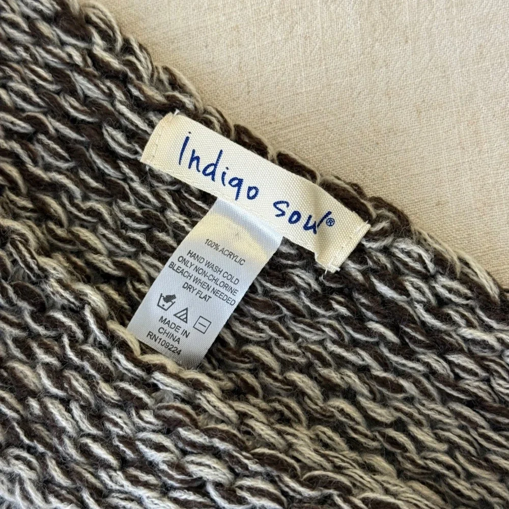 Indigo Soul Marled Knit Scarf Brown Cream‎ Fringe Acrylic Winter Accessory